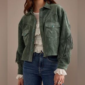 Blank NYC Faux Suede Frinfe Jacket Size Small NWT Green